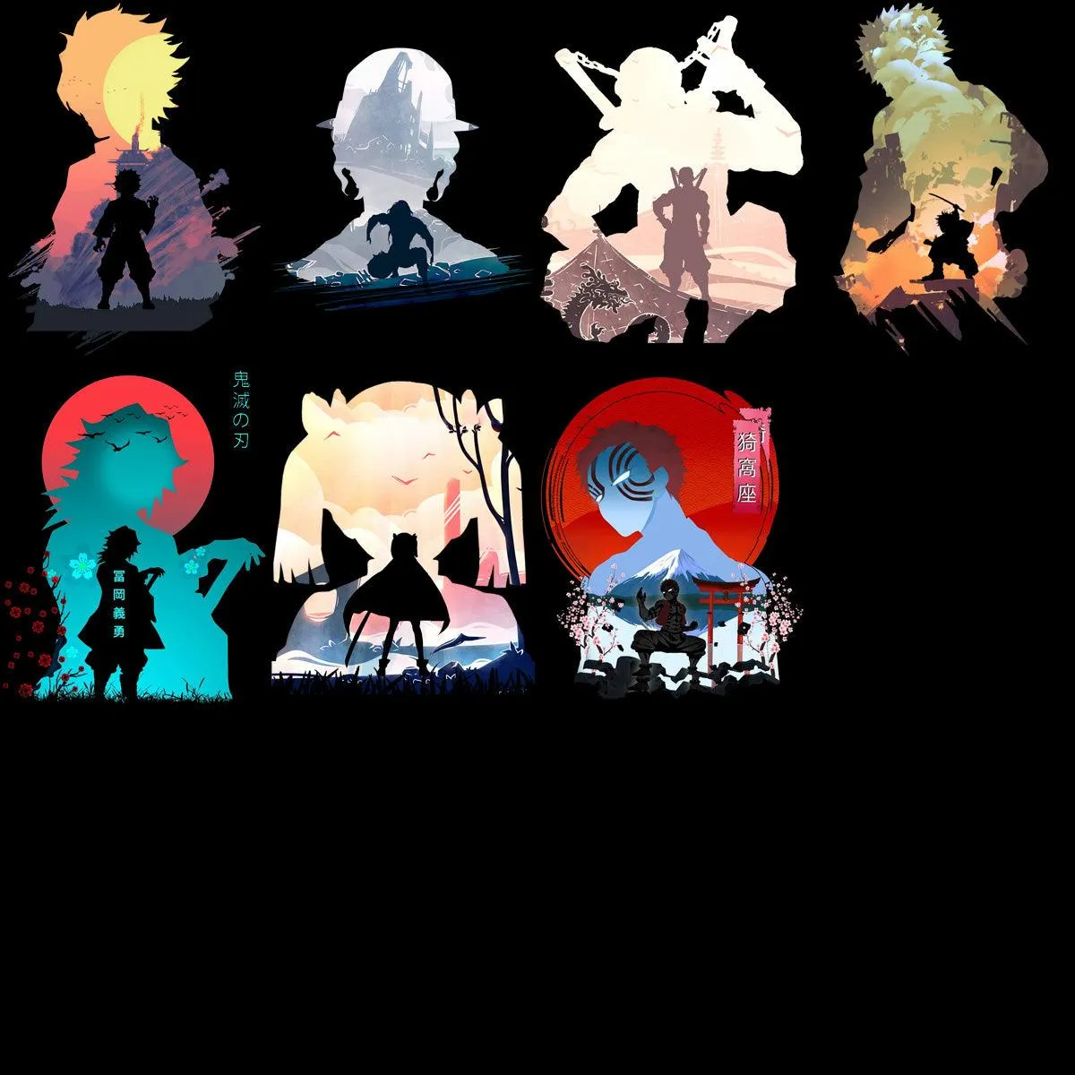 18 Anime Heroes Shadow Designs Bundle PNG