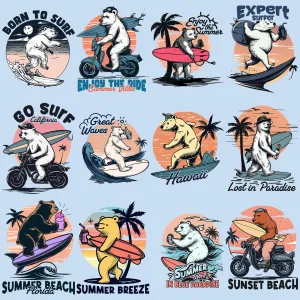 19 Surfing Bear Designs Bundle PNG