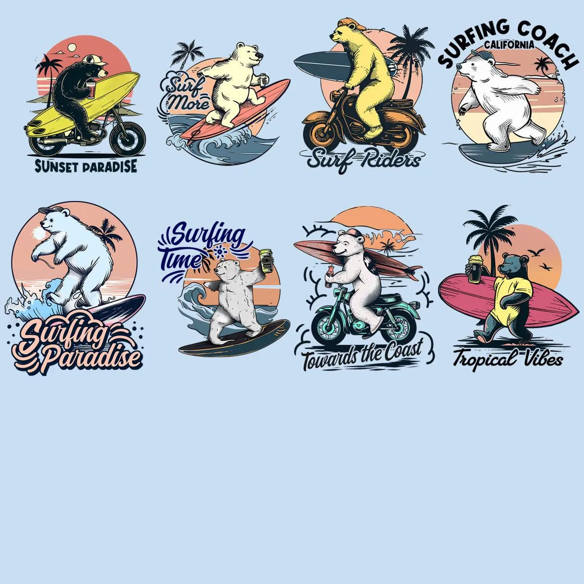 19 Surfing Bear Designs Bundle PNG