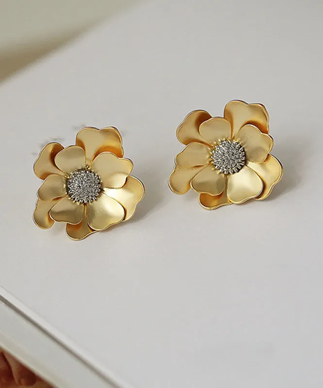 2024 New Gold Sterling Silver Overgild Floral Stud Earrings QQ049