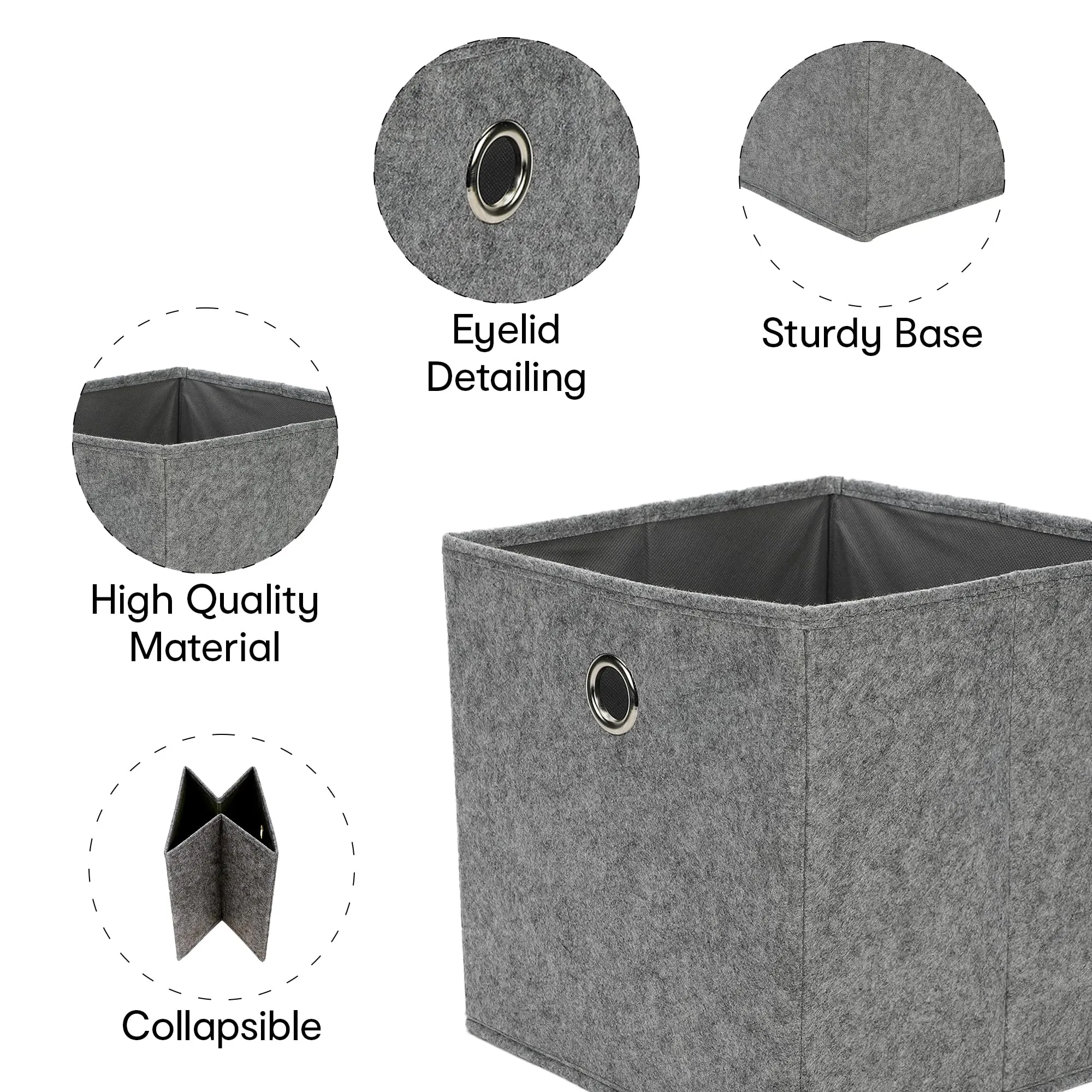 Anko Foldable Storage Cube- Set of 2 | Sturdy Durable Fabric | Strong Eyelets | Two Tone Grey | Storage Box for Saree, Shirts, Woolens, Books, Toys | 10.6 x 10.6 x 10.6 Inch