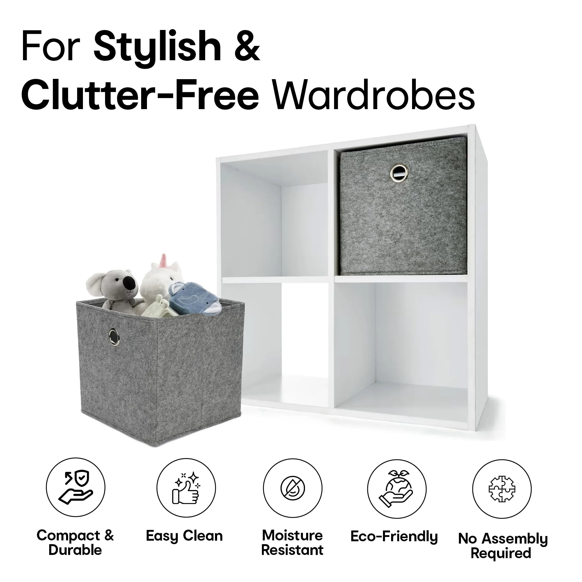 Anko Foldable Storage Cube- Set of 2 | Sturdy Durable Fabric | Strong Eyelets | Two Tone Grey | Storage Box for Saree, Shirts, Woolens, Books, Toys | 10.6 x 10.6 x 10.6 Inch