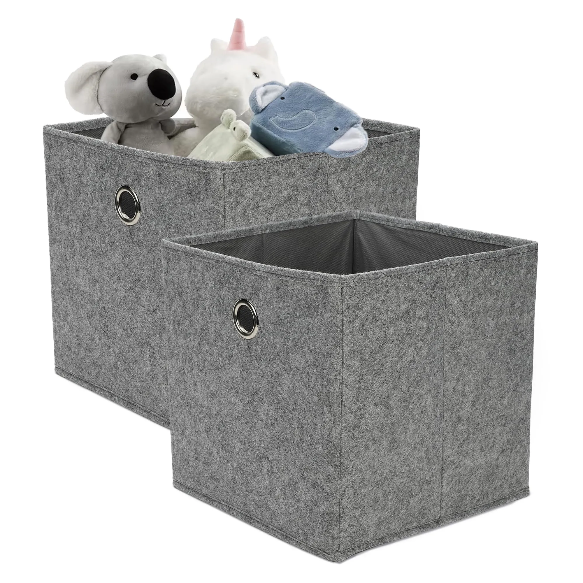 Anko Foldable Storage Cube- Set of 2 | Sturdy Durable Fabric | Strong Eyelets | Two Tone Grey | Storage Box for Saree, Shirts, Woolens, Books, Toys | 10.6 x 10.6 x 10.6 Inch