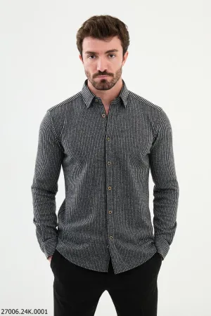 Black-Gray Striped Men's Fall-Winter Shirt.