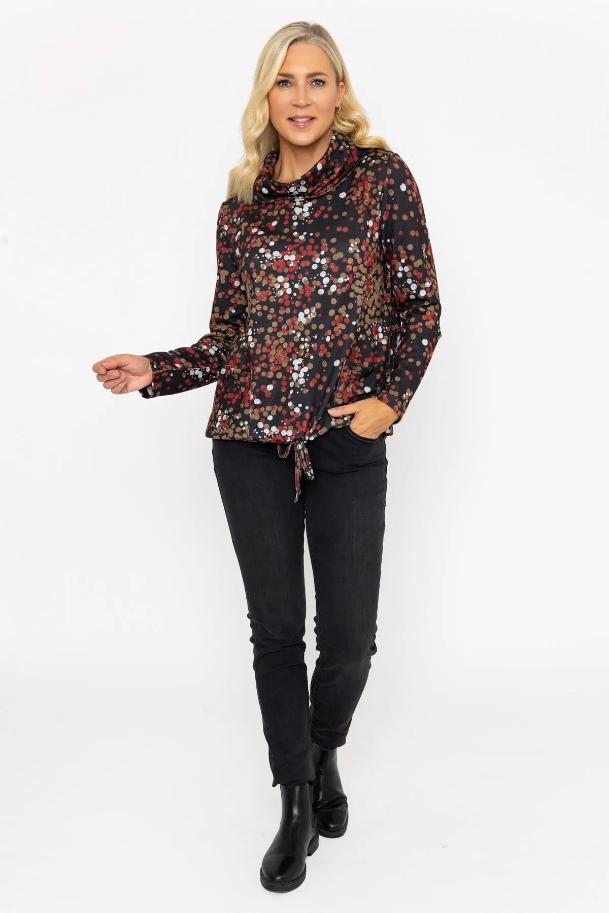 Black Print Roll Neck Top