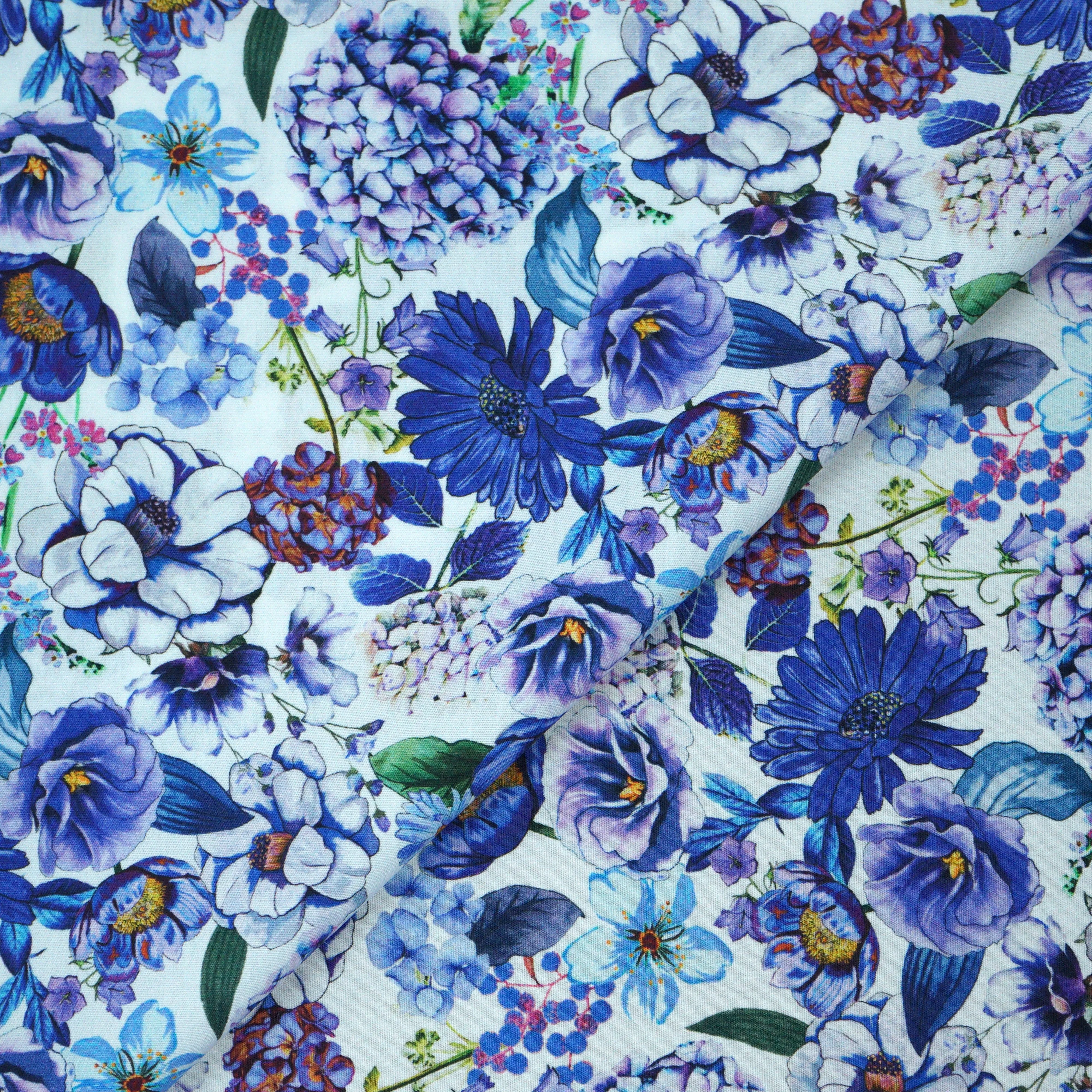 Blue Floral Symphony 100% Fine Shirting Cotton Fabric