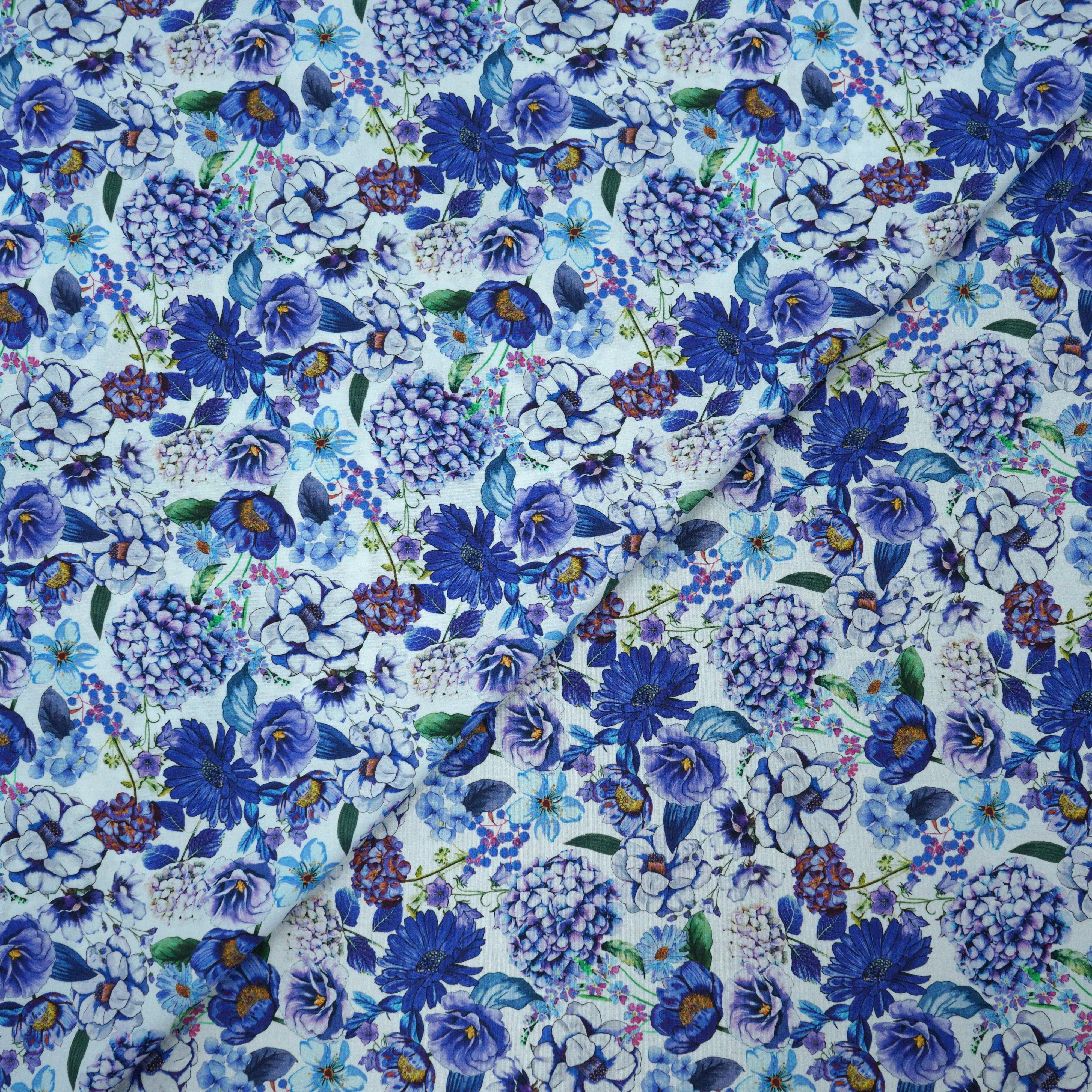 Blue Floral Symphony 100% Fine Shirting Cotton Fabric