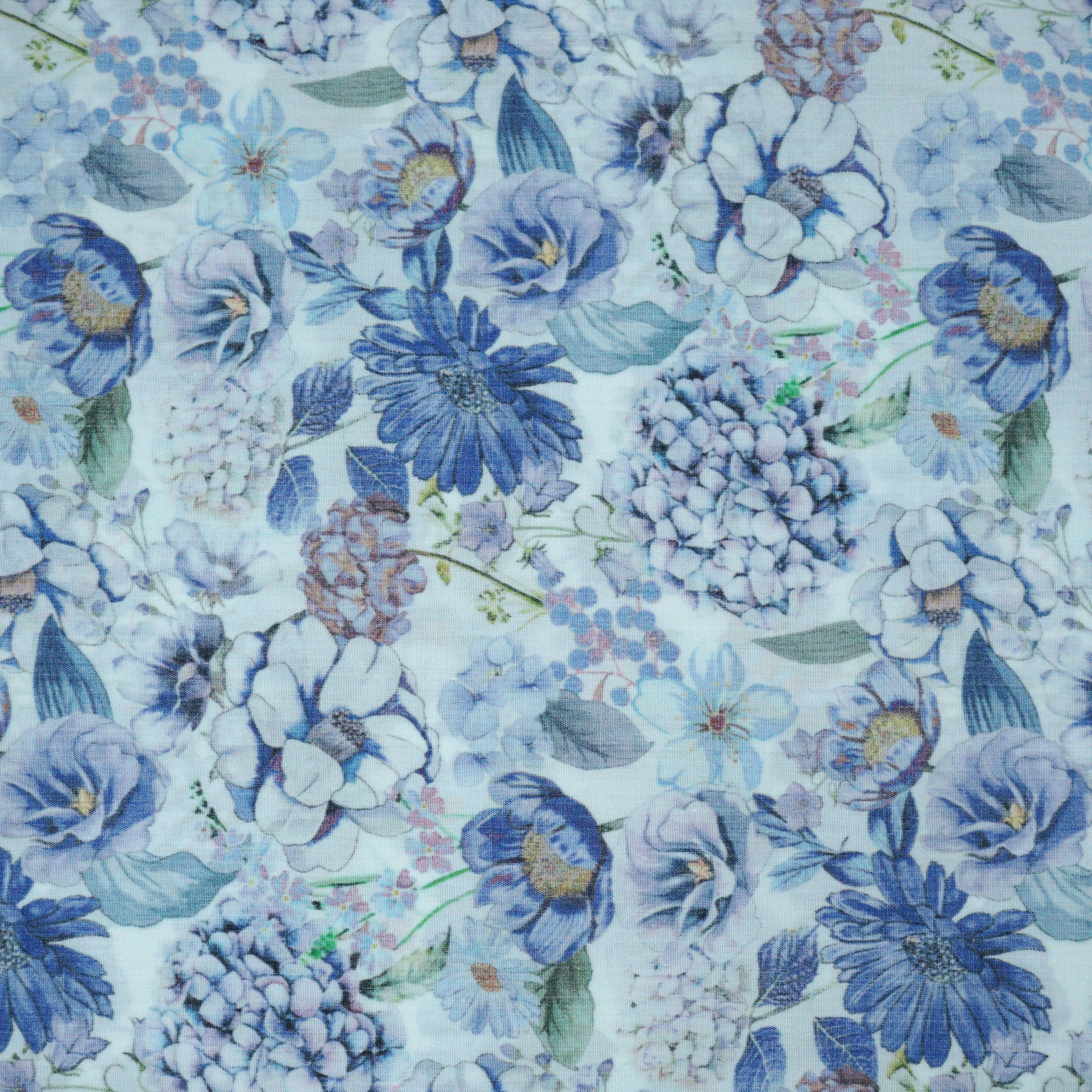 Blue Floral Symphony 100% Fine Shirting Cotton Fabric