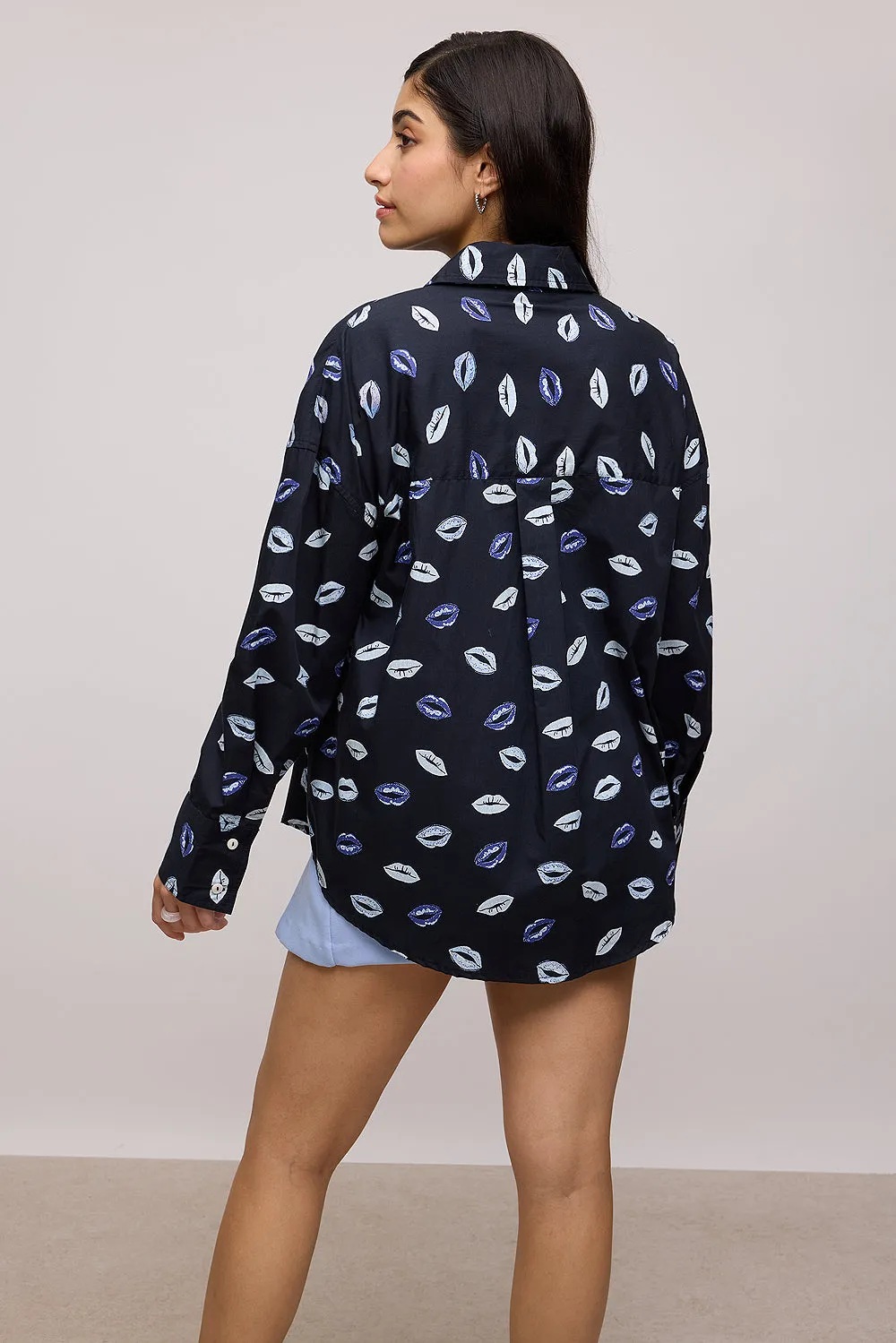 Blue Printed Poplin Shirt