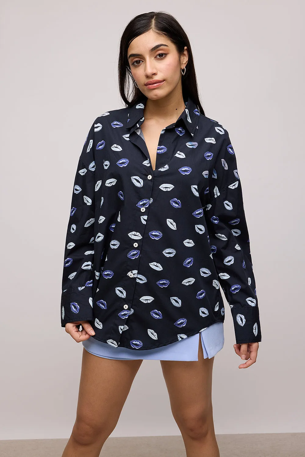 Blue Printed Poplin Shirt