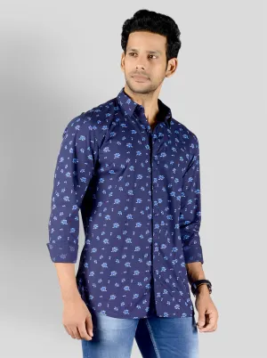 Blue Printed Slim Fit Casual Shirt | JadeBlue