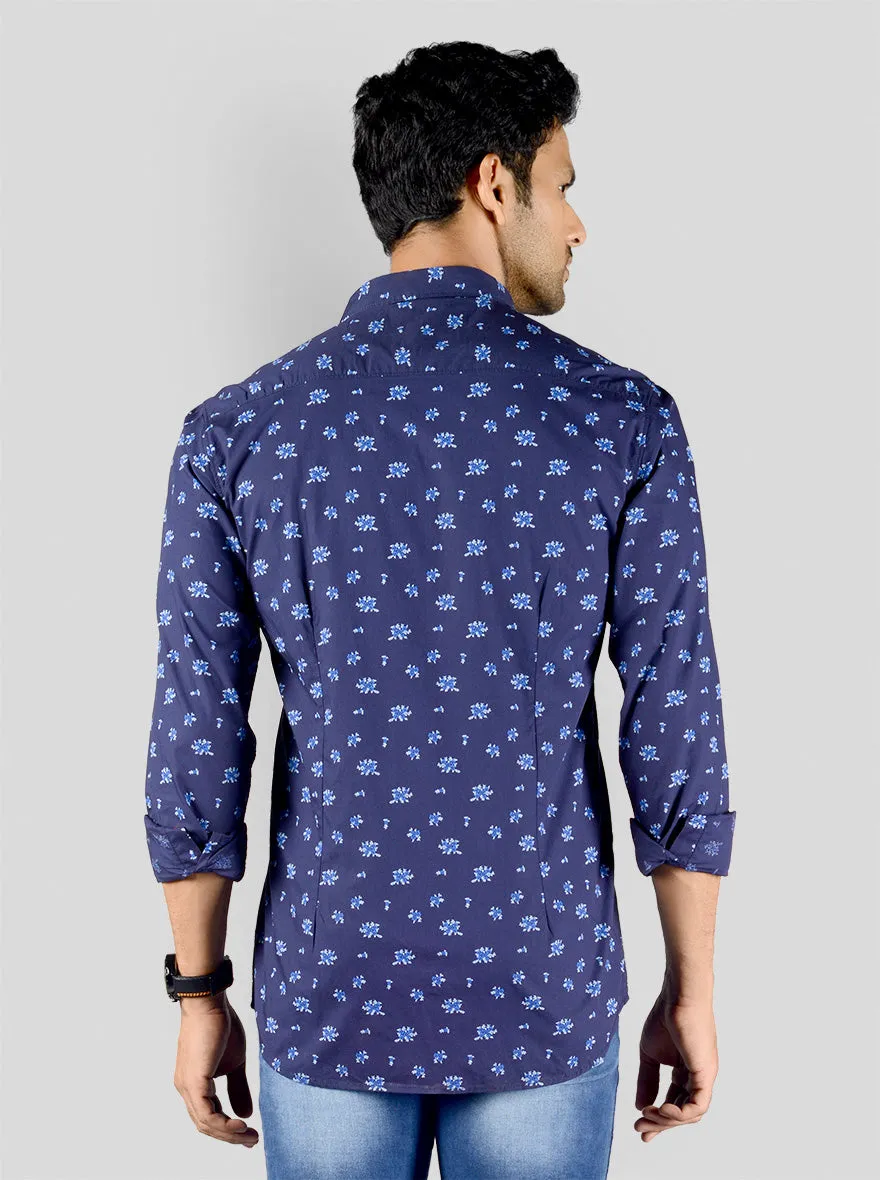 Blue Printed Slim Fit Casual Shirt | JadeBlue