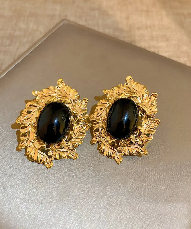 Boho Black Copper Zircon Pearl Stud Earrings WH012