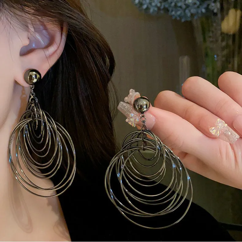 Boutique Black Stainless Steel Alloy Hollow Out Drop Earrings ZZ047