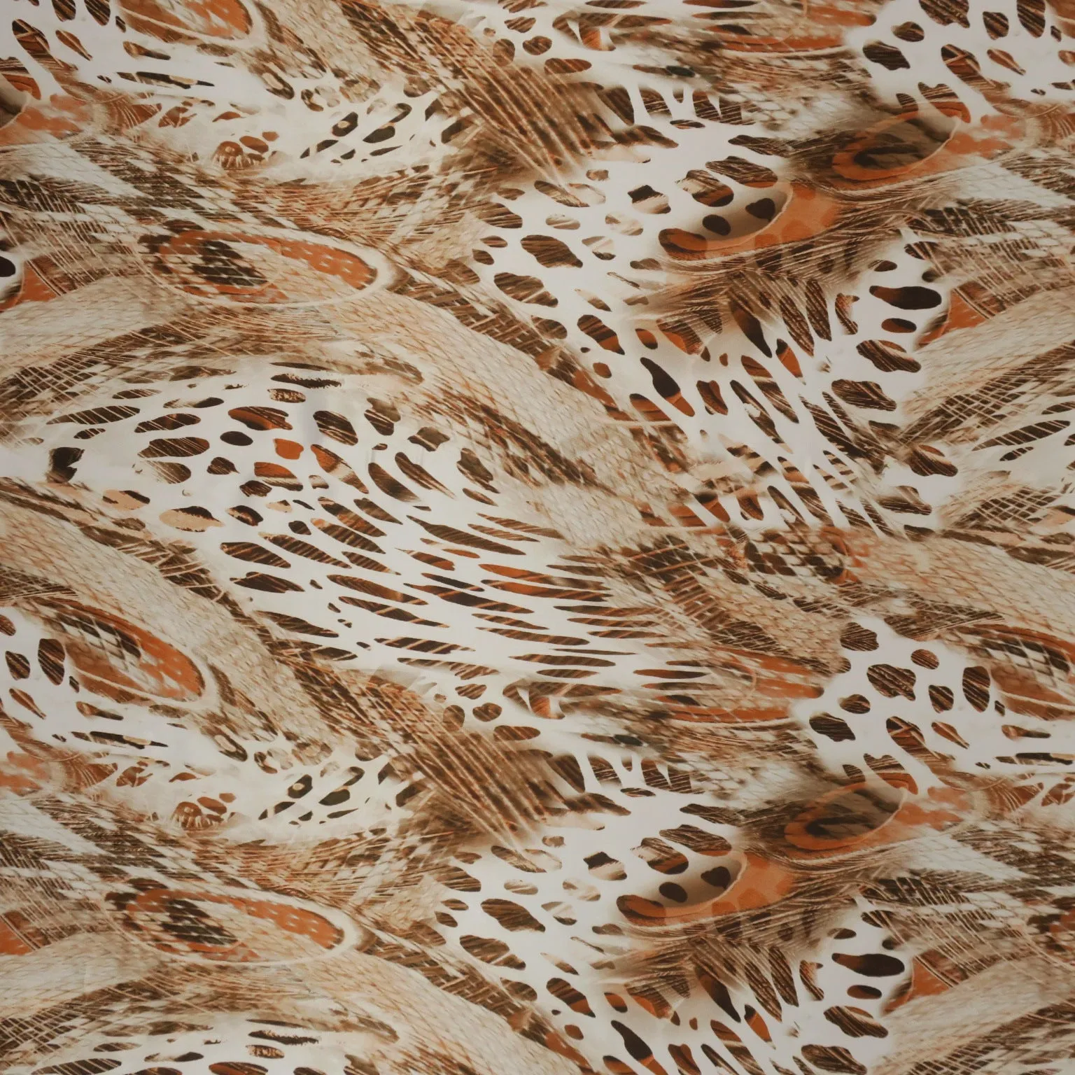 Brown Jaguar Abstract Printed Silk Charmeuse Fabric