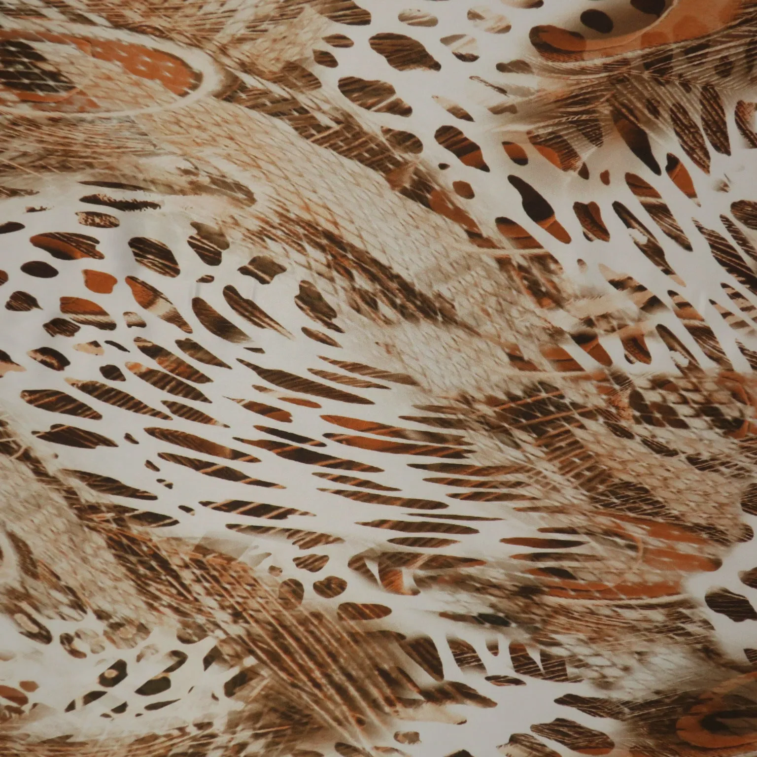 Brown Jaguar Abstract Printed Silk Charmeuse Fabric