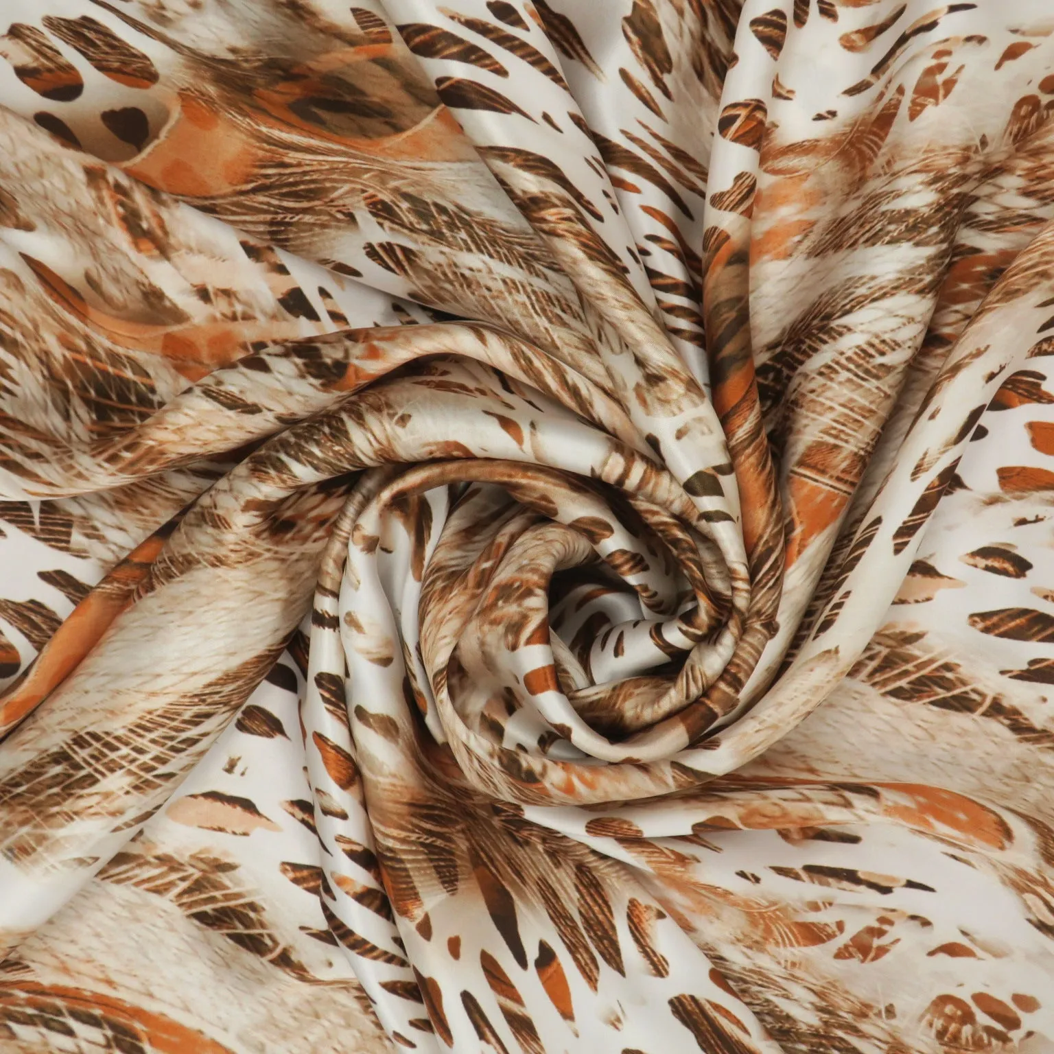 Brown Jaguar Abstract Printed Silk Charmeuse Fabric