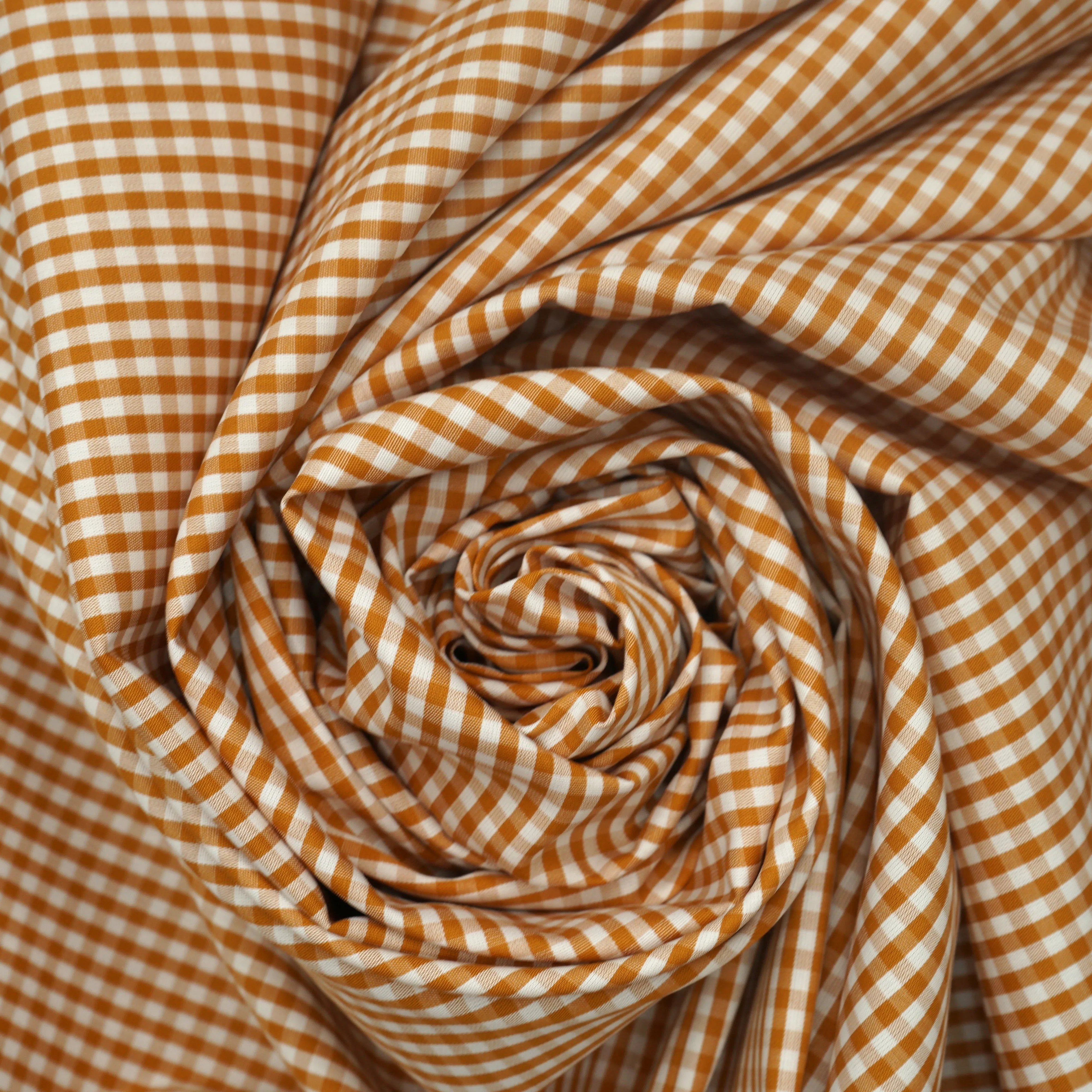 Caramel Gingham Italian Cotton Shirt Fabric