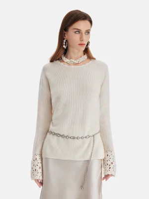 Cashmere Crochet Lace Panel Top