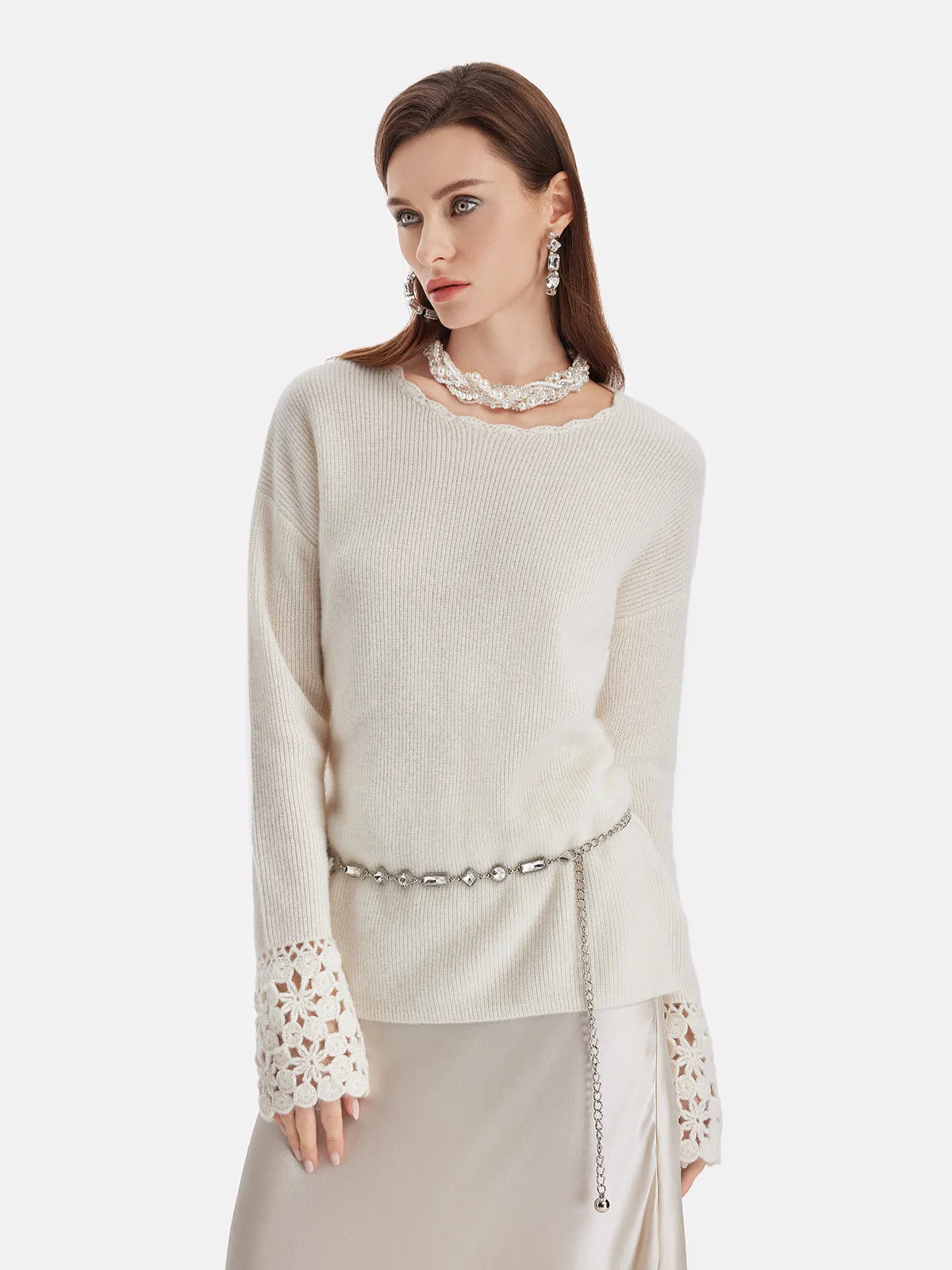 Cashmere Crochet Lace Panel Top