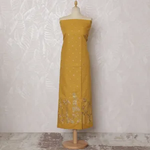 Charming Mustard Yellow Blended Cotton Fabric with Floral Embroidery - 110 cm Width X 3.0 Mtrs-D19766