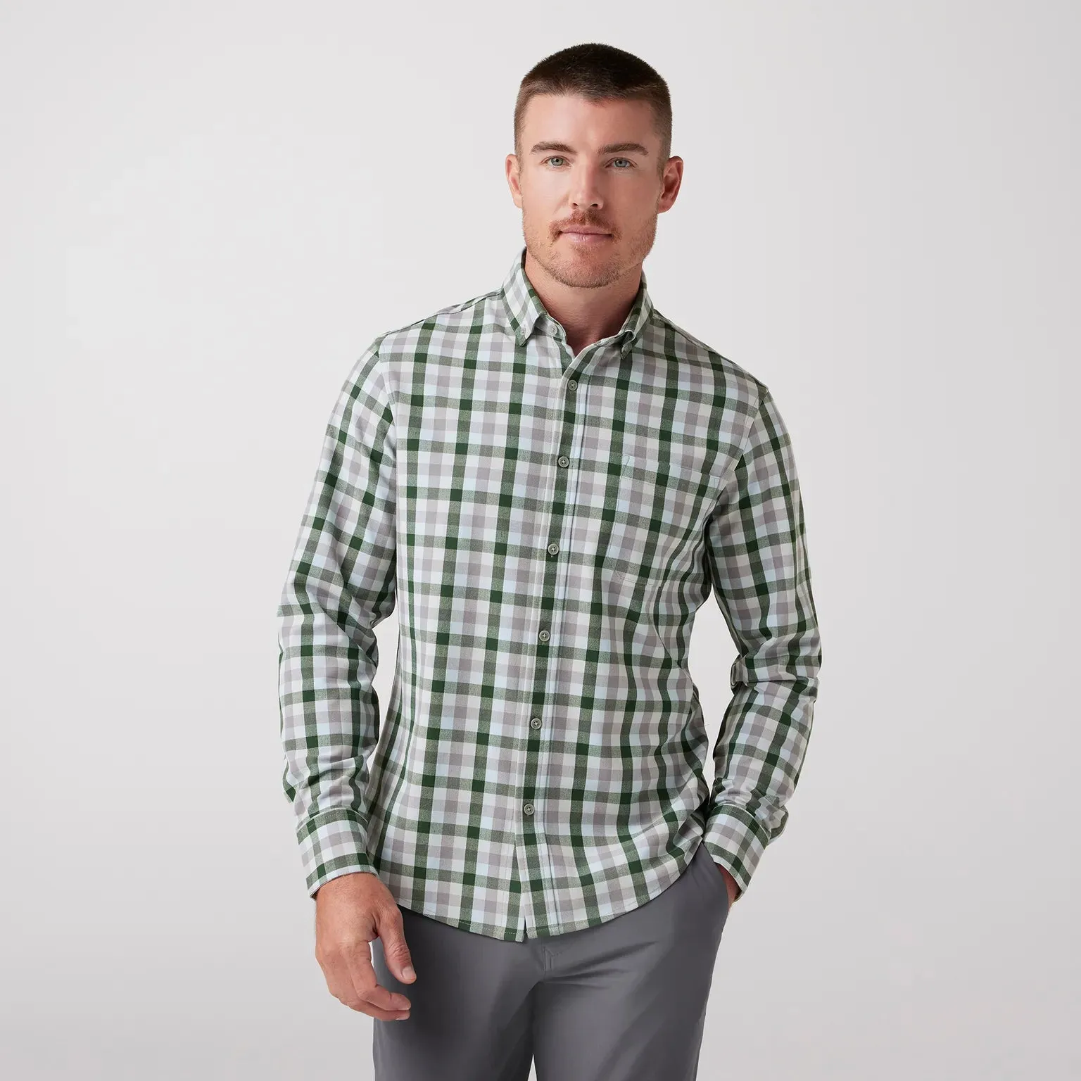 City Flannel Dress Shirt in Spruce Multi Check by Mizzen Main