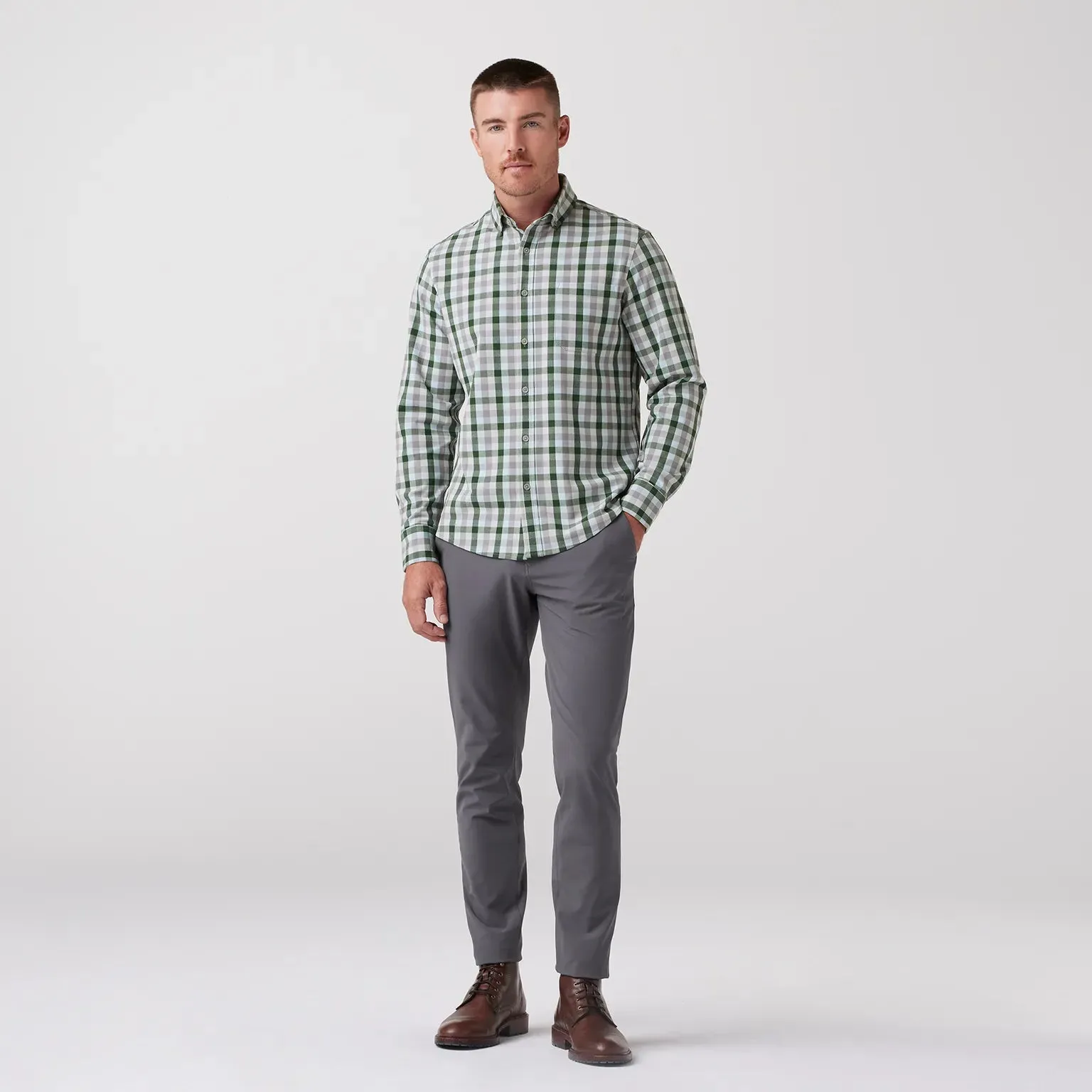 City Flannel Dress Shirt in Spruce Multi Check by Mizzen Main