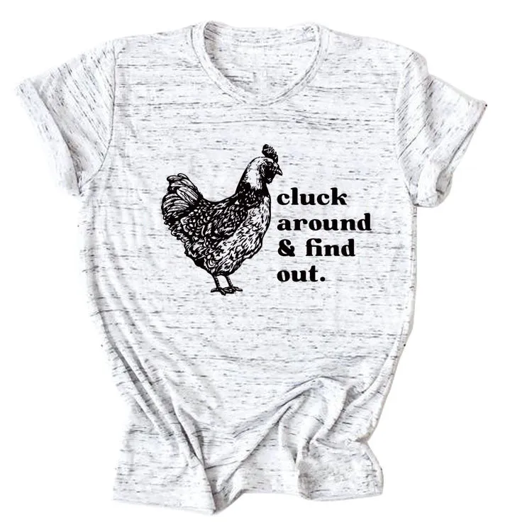 Cluck Around and Find Out Alphabet Cock Print Crew Neck Short Sleeve T-shirt Women