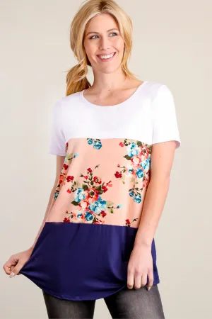 Color block floral long tee