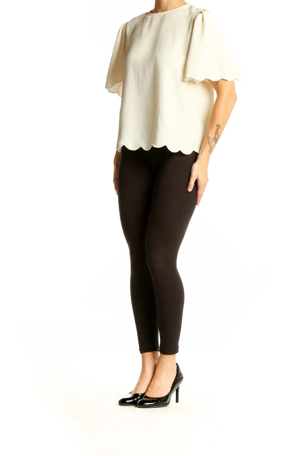 Cream Scalloped Edge Blouse