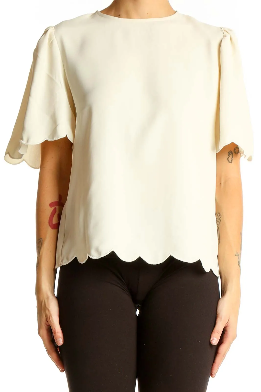 Cream Scalloped Edge Blouse