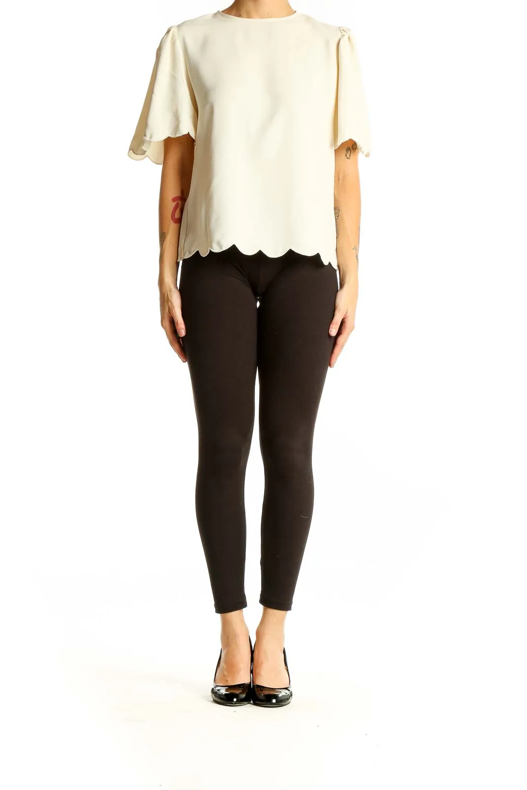 Cream Scalloped Edge Blouse