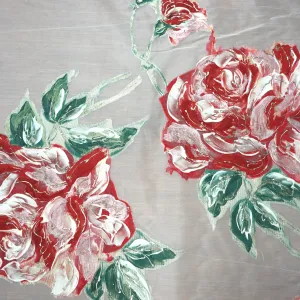 Crimson Rose Garden Printed Silk Organza Fabric