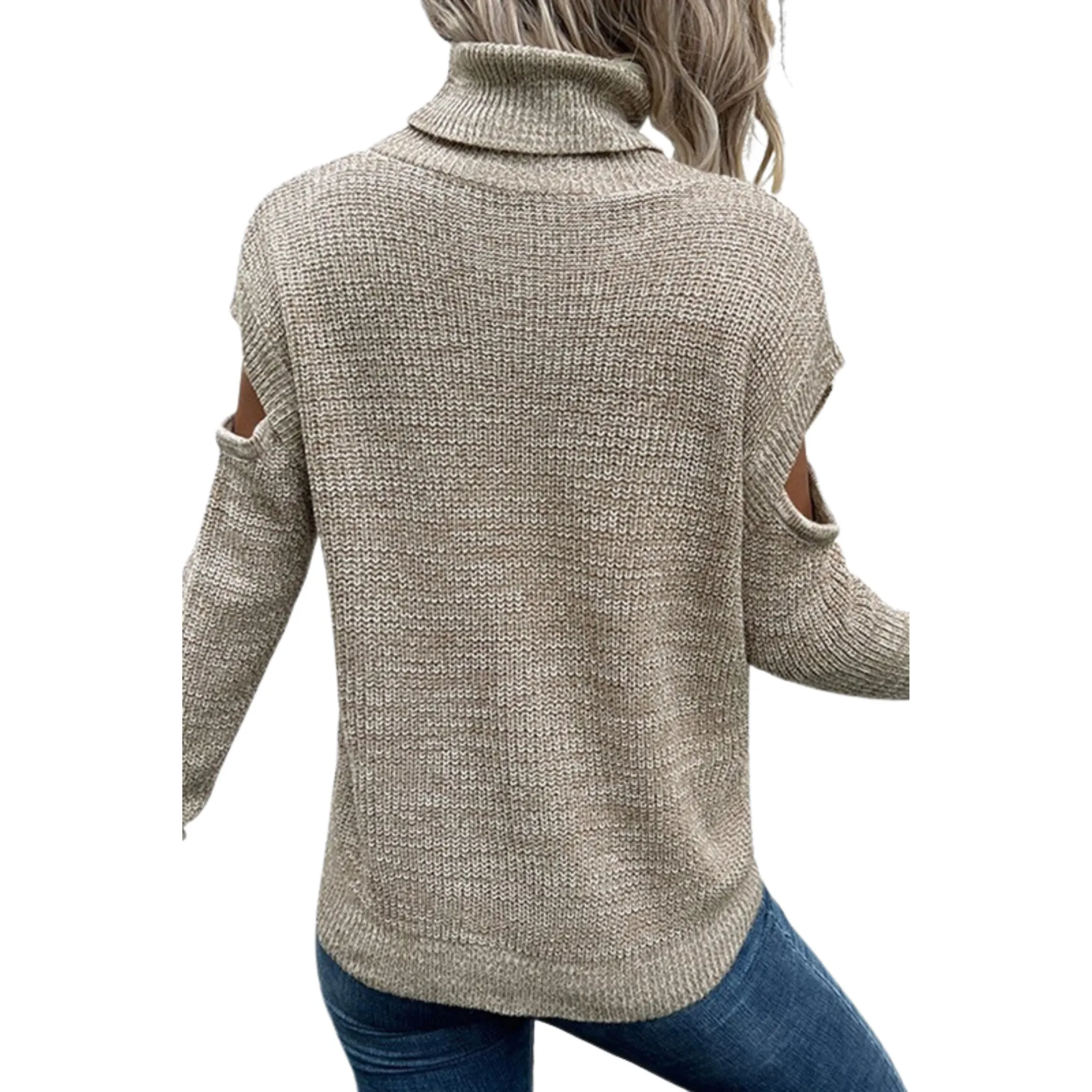 Cut Off Detailed Turtle Neck Sweater