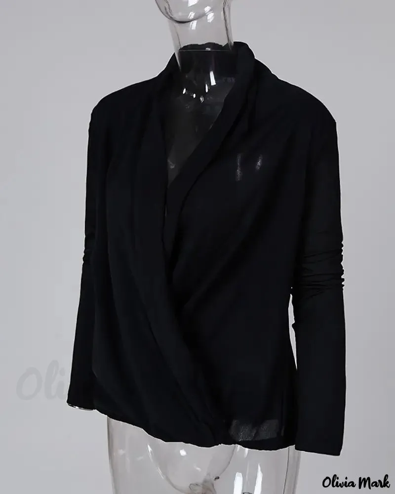 Deanwangkt - Casual Ruched Blouse with Long Sleeves and Solid Neckline