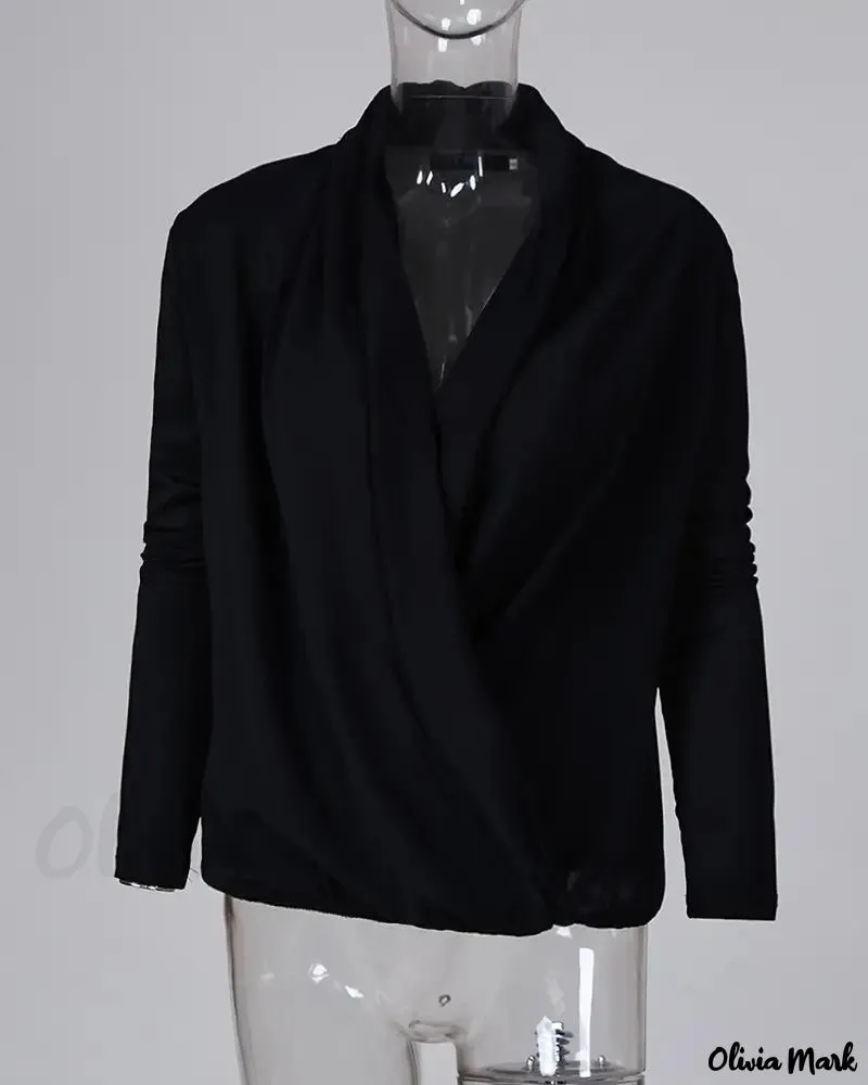 Deanwangkt - Casual Ruched Blouse with Long Sleeves and Solid Neckline