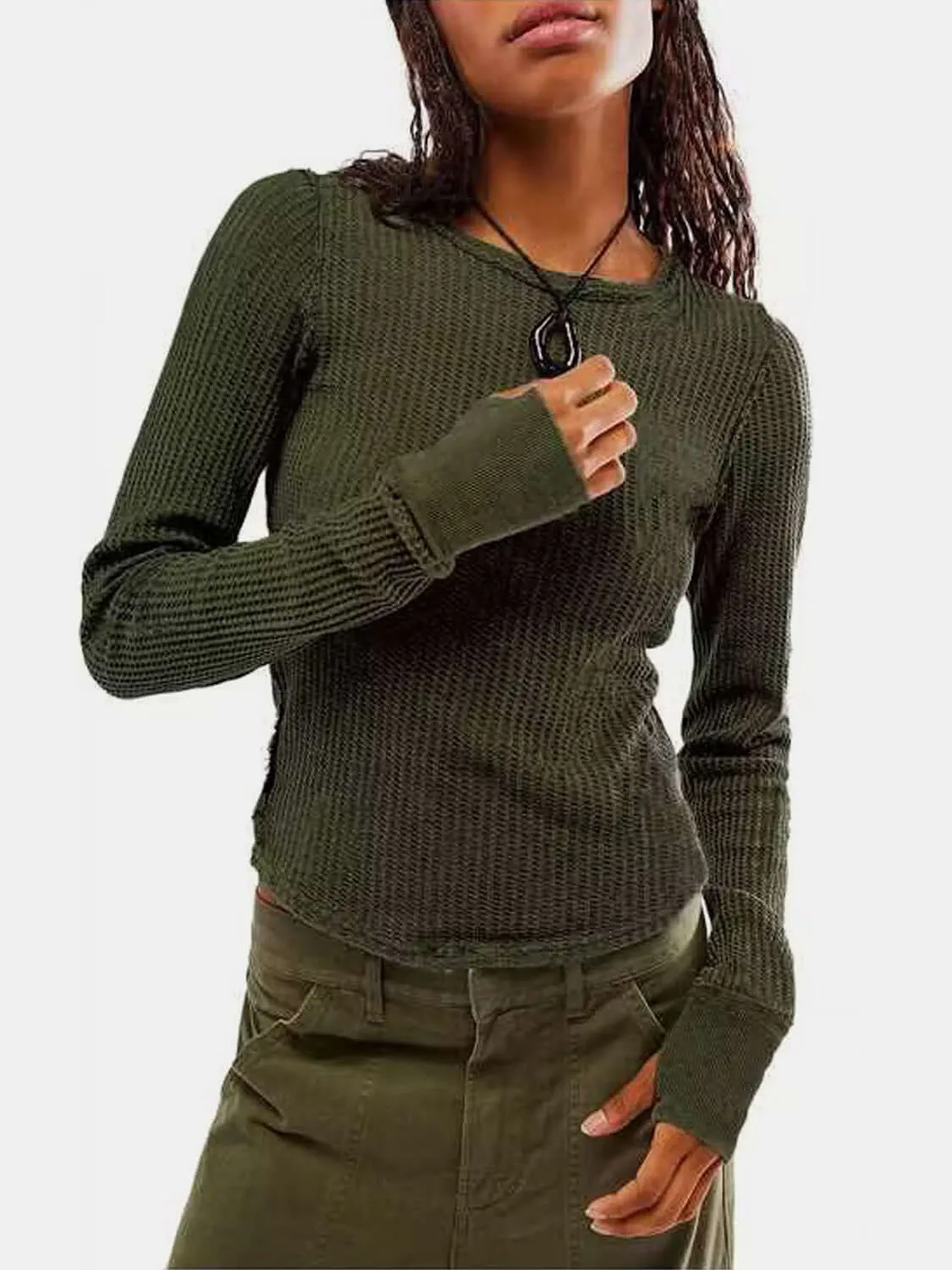 Decorative Seam Round Neck Long Sleeve T-Shirt