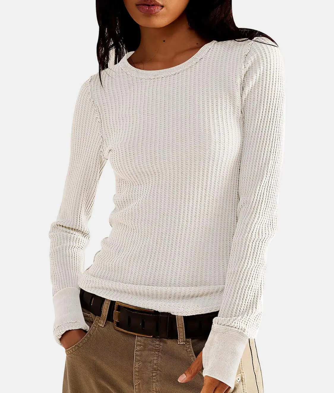 Decorative Seam Round Neck Long Sleeve T-Shirt