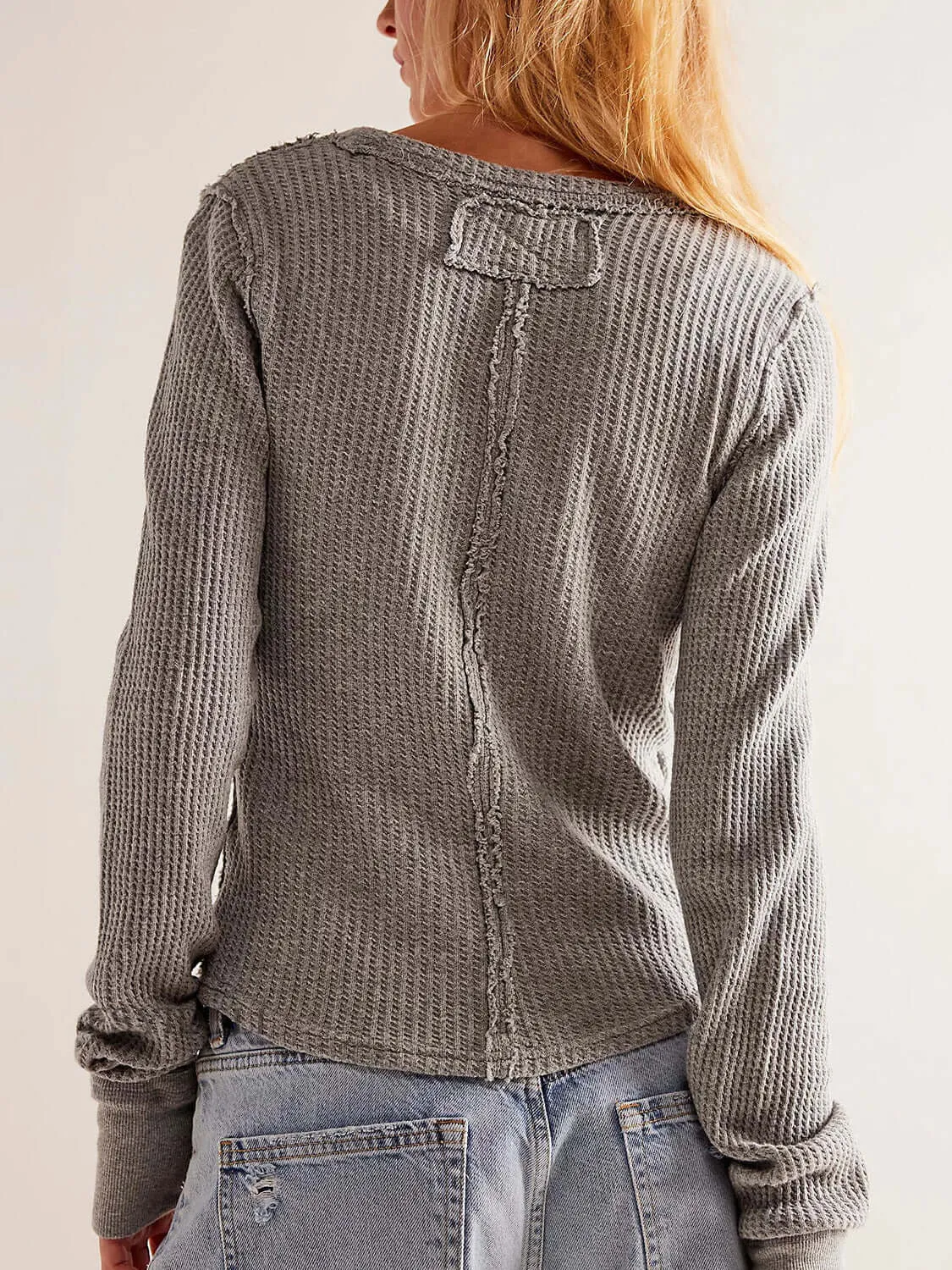 Decorative Seam Round Neck Long Sleeve T-Shirt