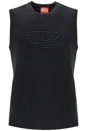 Diesel Black Cotton Tank Top With Embossed Logo