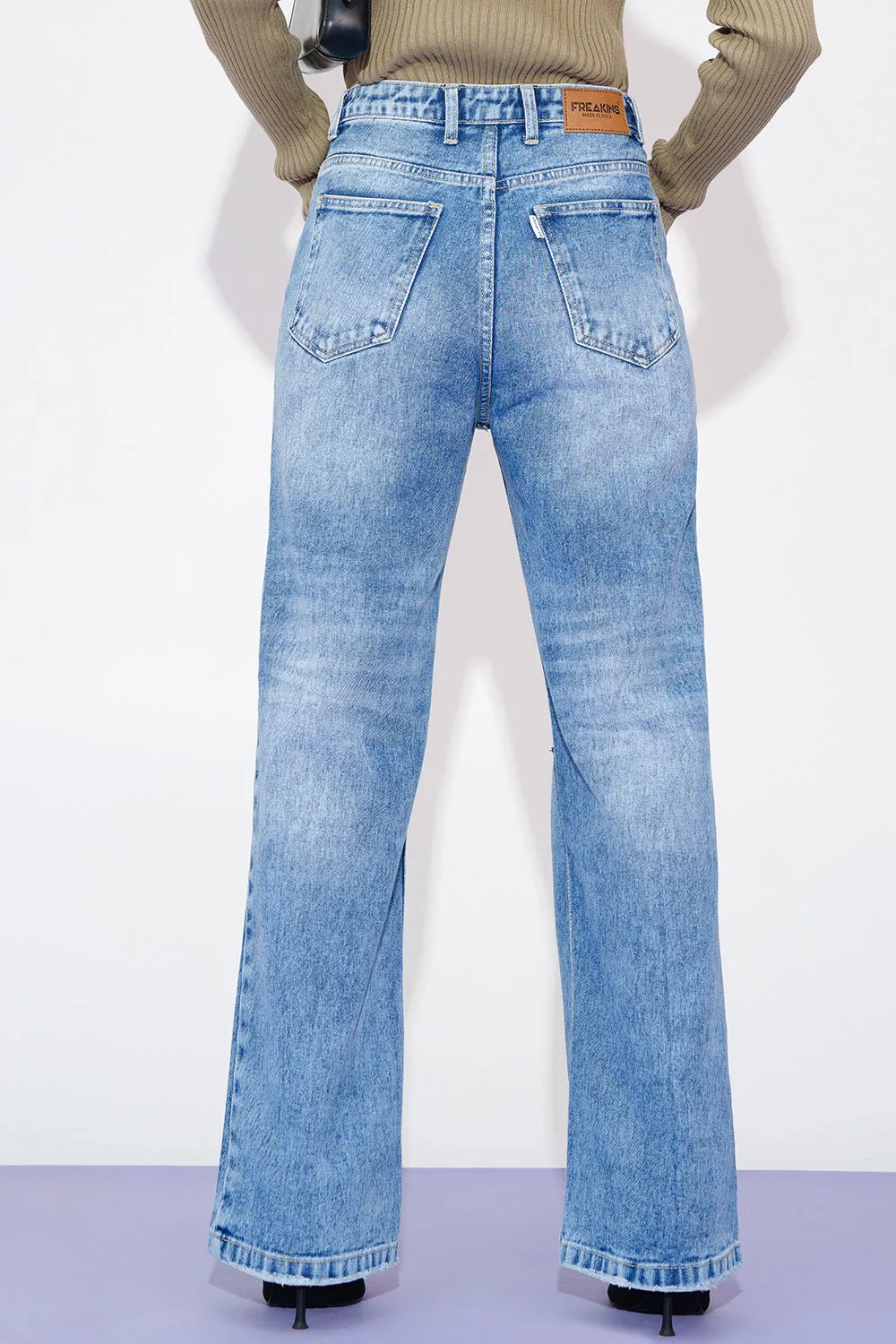 Distressed Edge Straight Fit Jeans