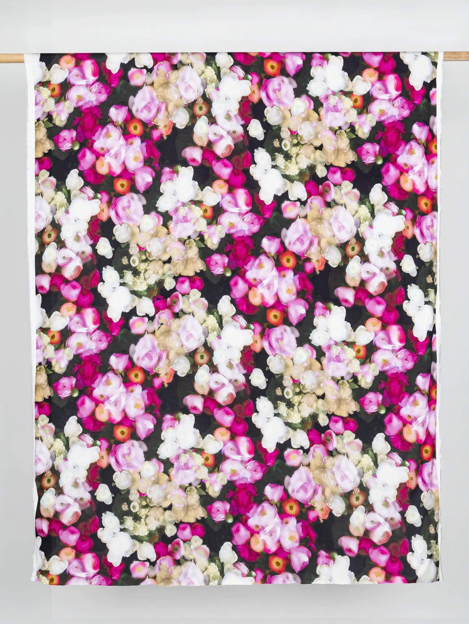 Dreamy Peony Print EcoVero Challis - Dark Green   Rose   Cream