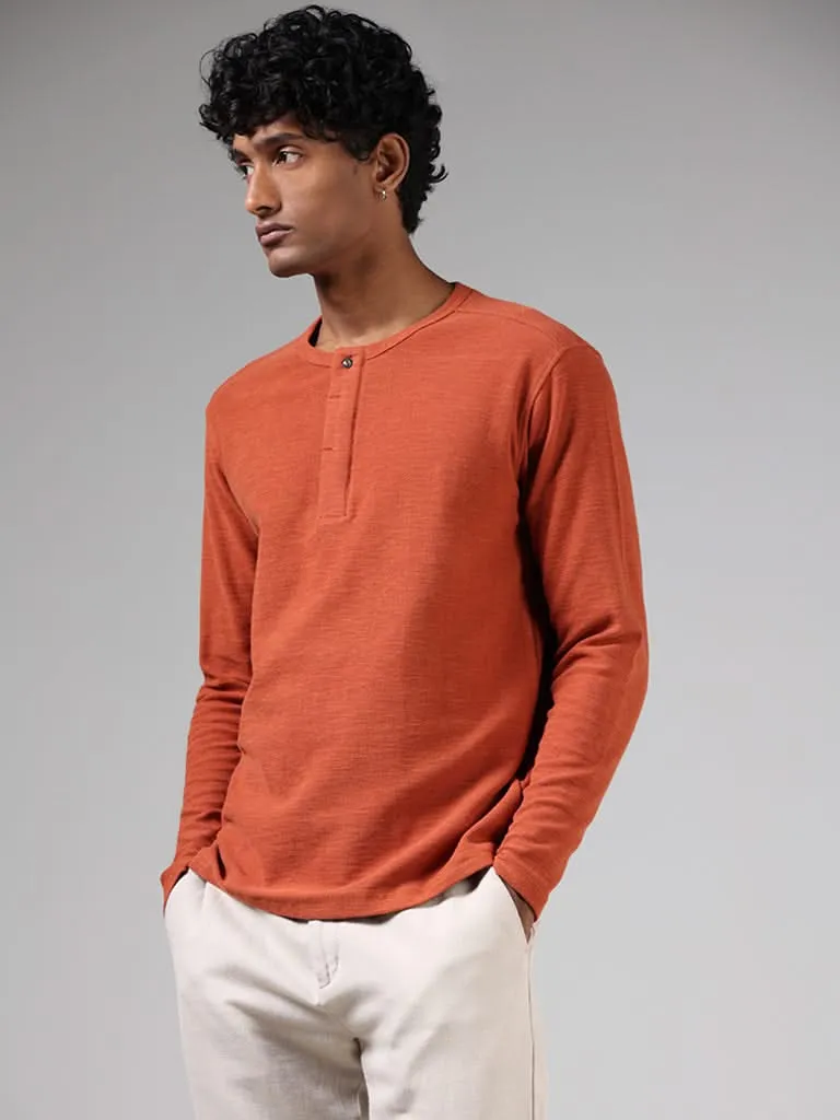 ETA Rust Henley Neckline Cotton Slim-Fit T-Shirt