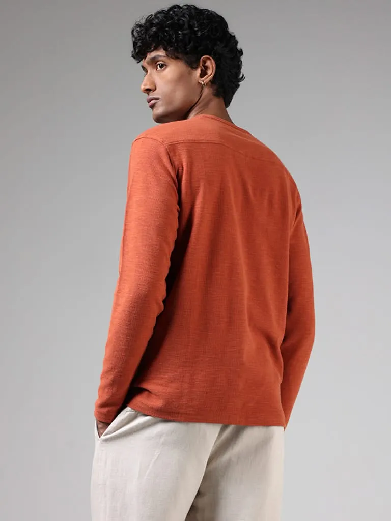 ETA Rust Henley Neckline Cotton Slim-Fit T-Shirt