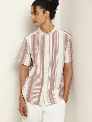 ETA Rust Striped Cotton Resort Fit Shirt