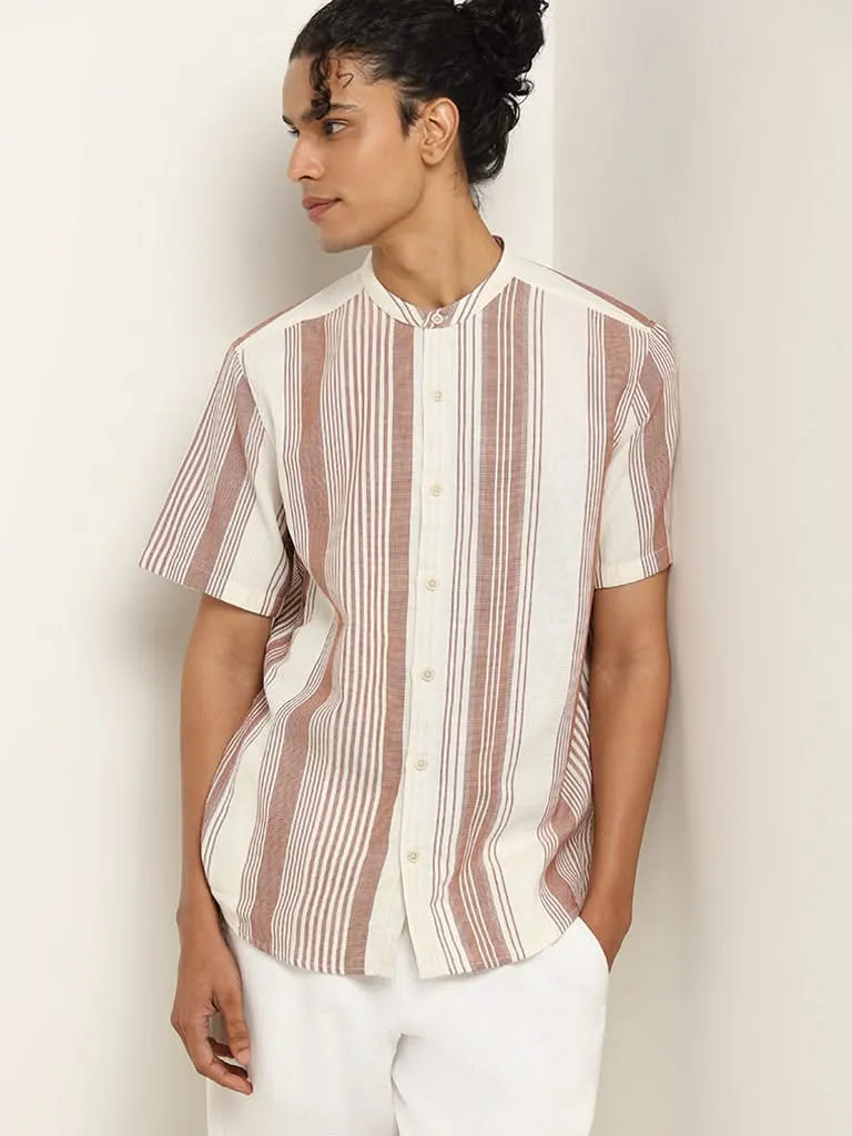 ETA Rust Striped Cotton Resort Fit Shirt