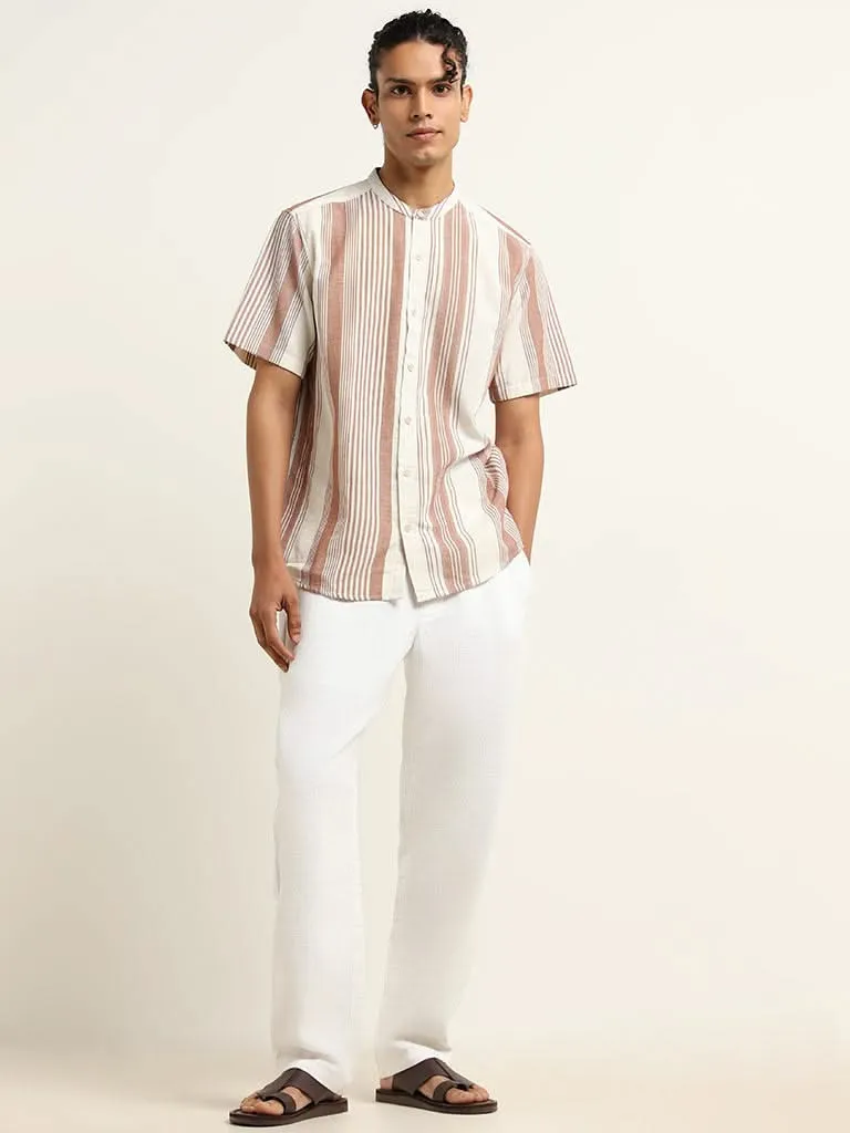 ETA Rust Striped Cotton Resort Fit Shirt