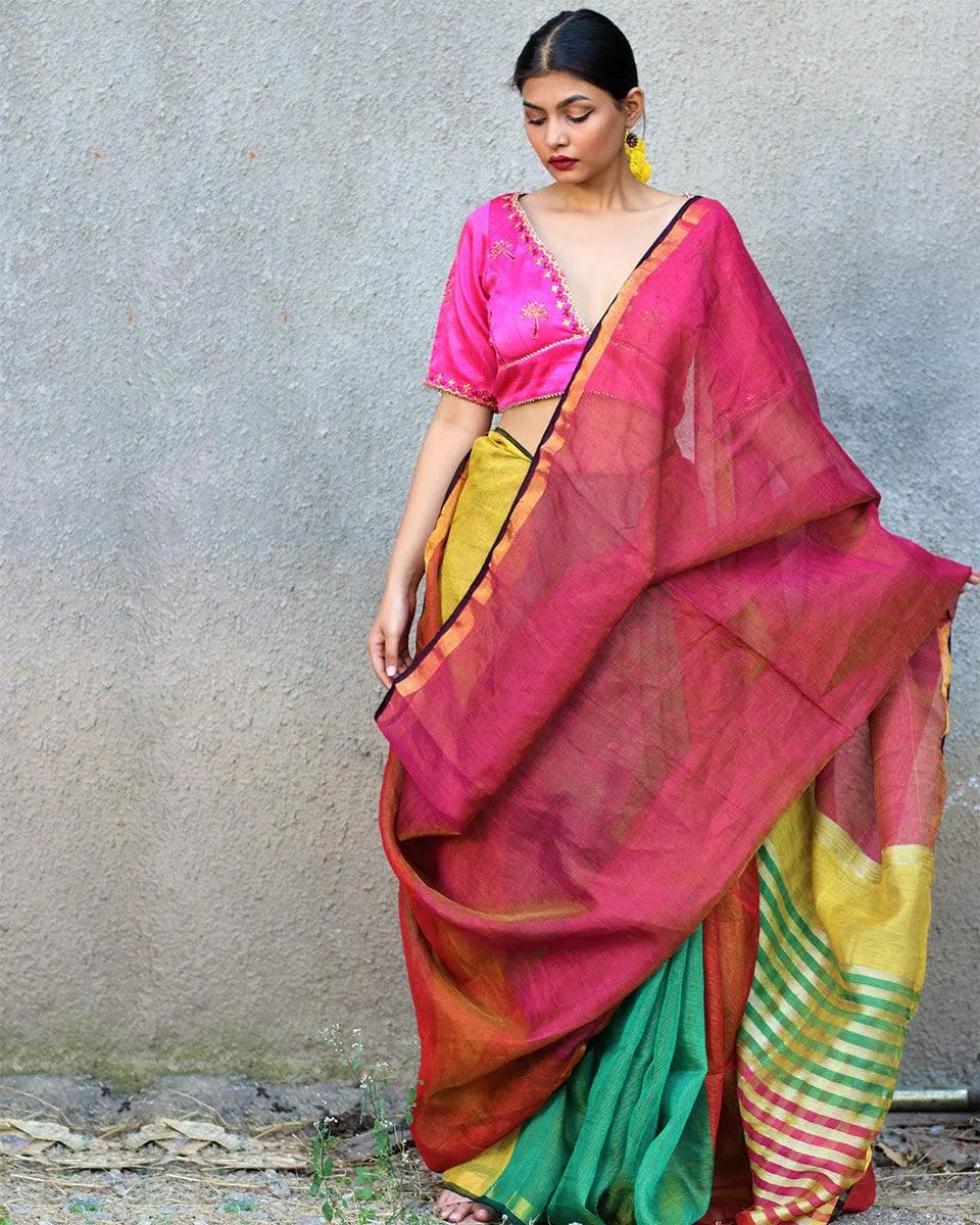 Fitoor Handwoven Linen Zari Saree - Gazala