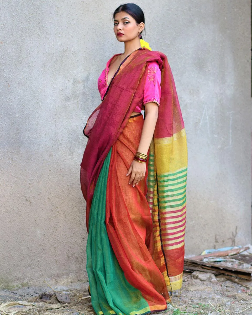 Fitoor Handwoven Linen Zari Saree - Gazala