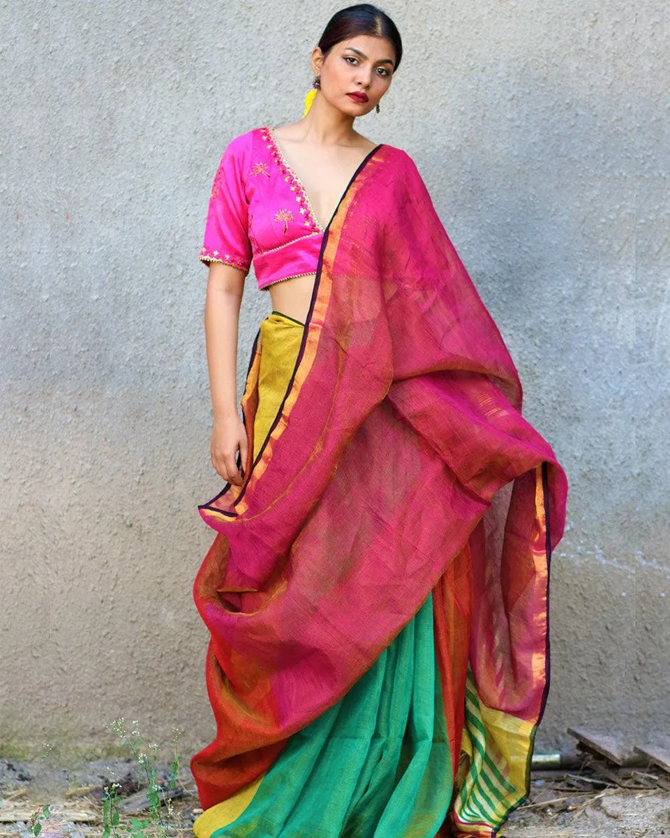 Fitoor Handwoven Linen Zari Saree - Gazala